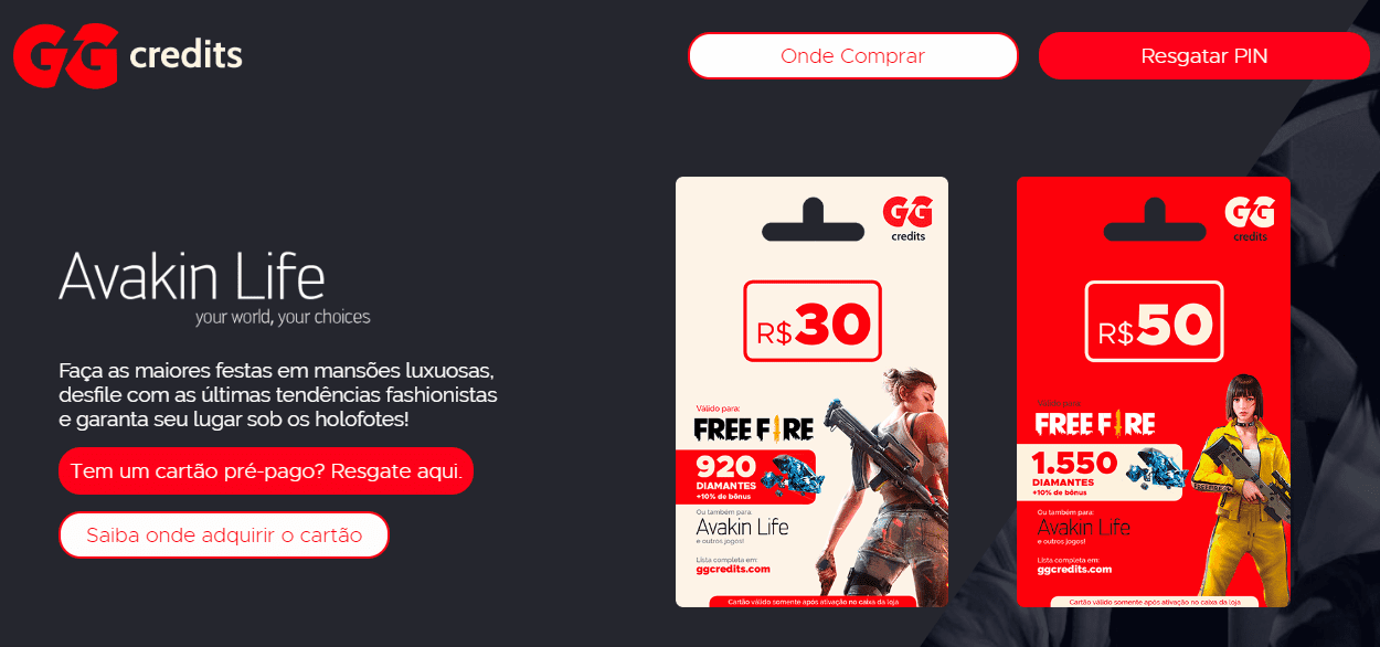 Cartão Pré-pago para Free Fire - GGCredits