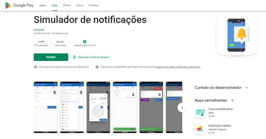 Simulador de notificações